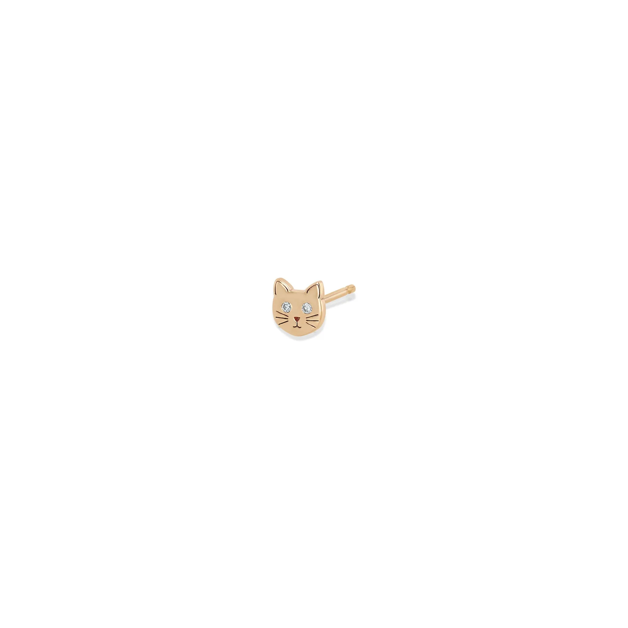 14k Itty Bitty Cat with Diamond Eyes Stud