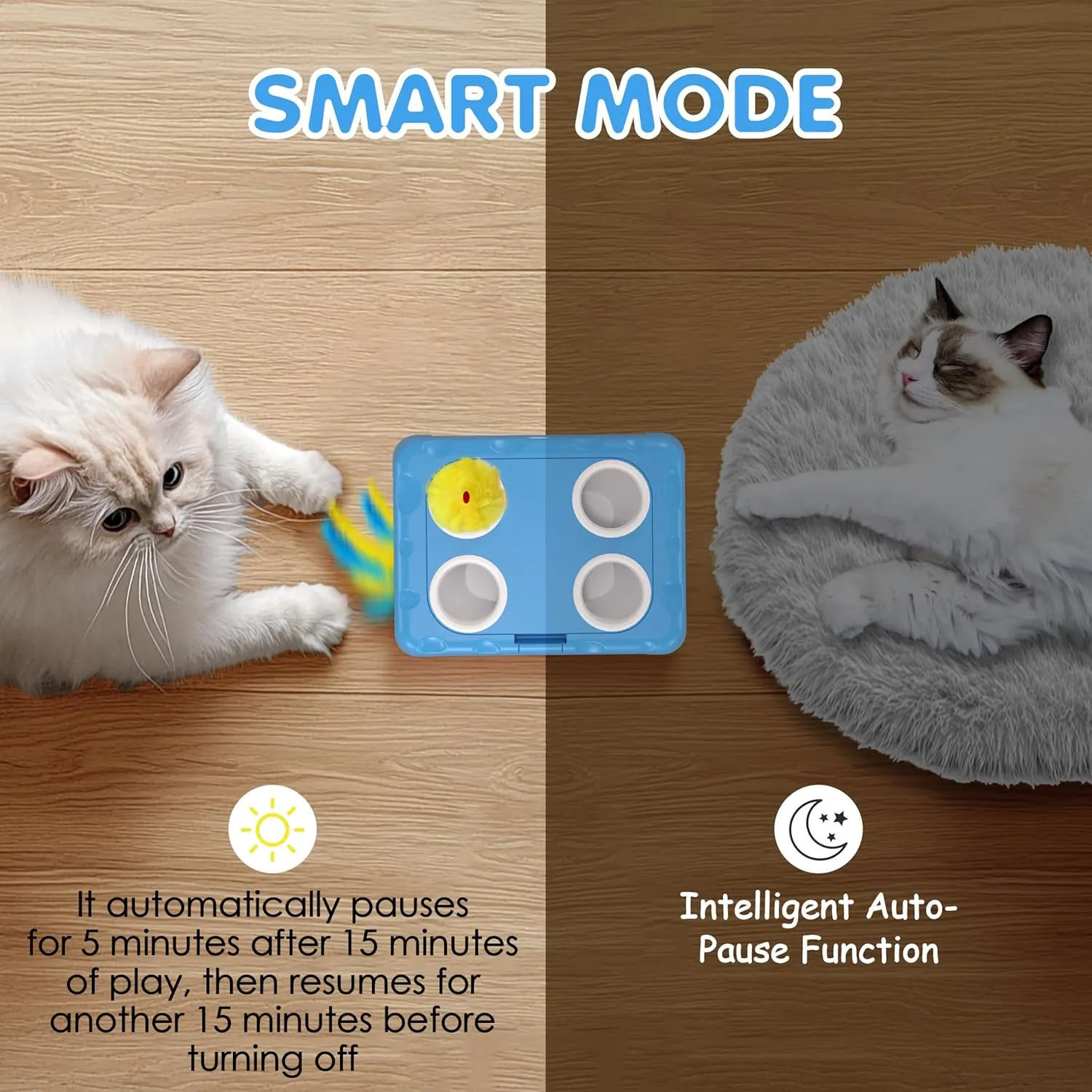 2 in1 Automatic Interactive Cat Toys for Indoor Cats, 4 Holes Mice Whack a Mole Cat Mouse Toy with Moving Feather, Rechargeable USB Power Kitten Feather Toys for All Breeds (Blue)