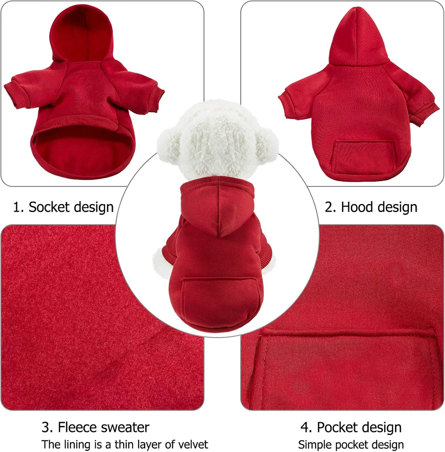 2 Pieces Winter Dog Hoodie Warm Small Dog Sweatshirts with Pocket Cotton Coat for Chihuahua Clothes Puppy Costume(S,Dark Blue, Wine Red)