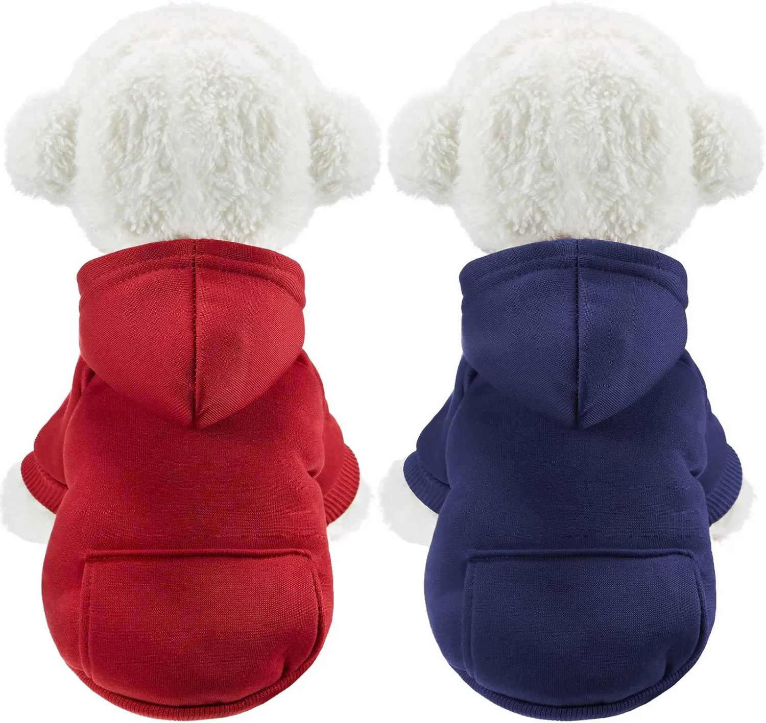 2 Pieces Winter Dog Hoodie Warm Small Dog Sweatshirts with Pocket Cotton Coat for Chihuahua Clothes Puppy Costume(S,Dark Blue, Wine Red)