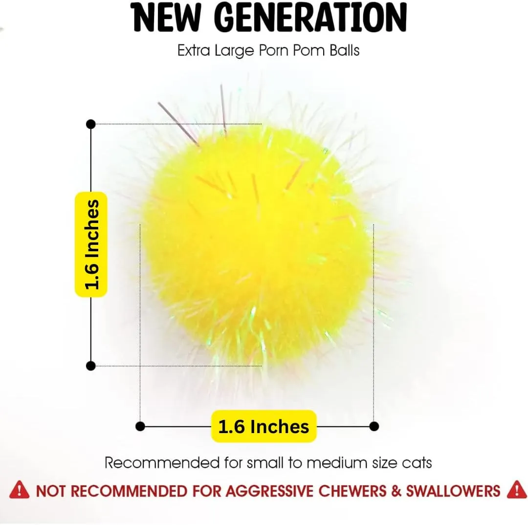 20 Pieces Sparkle Pom Pom Balls for Cat - Interactive Glitter Balls, Multicolor, Size of 1.6 inches, Best as Kitten Play Toys