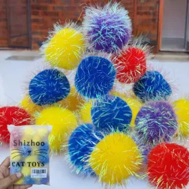 20 Pieces Sparkle Pom Pom Balls for Cat - Interactive Glitter Balls, Multicolor, Size of 1.6 inches, Best as Kitten Play Toys