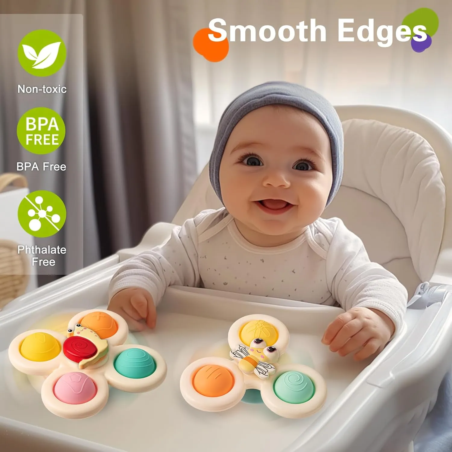 3PCS Suction Cup Spinner Toys for 1 2 Year Old Boys Spinning Toys Baby Toys 12-18 Months Sensory Toys for Toddlers 1-3 First Birthday Baby Gifts for 1 Year Old Girls