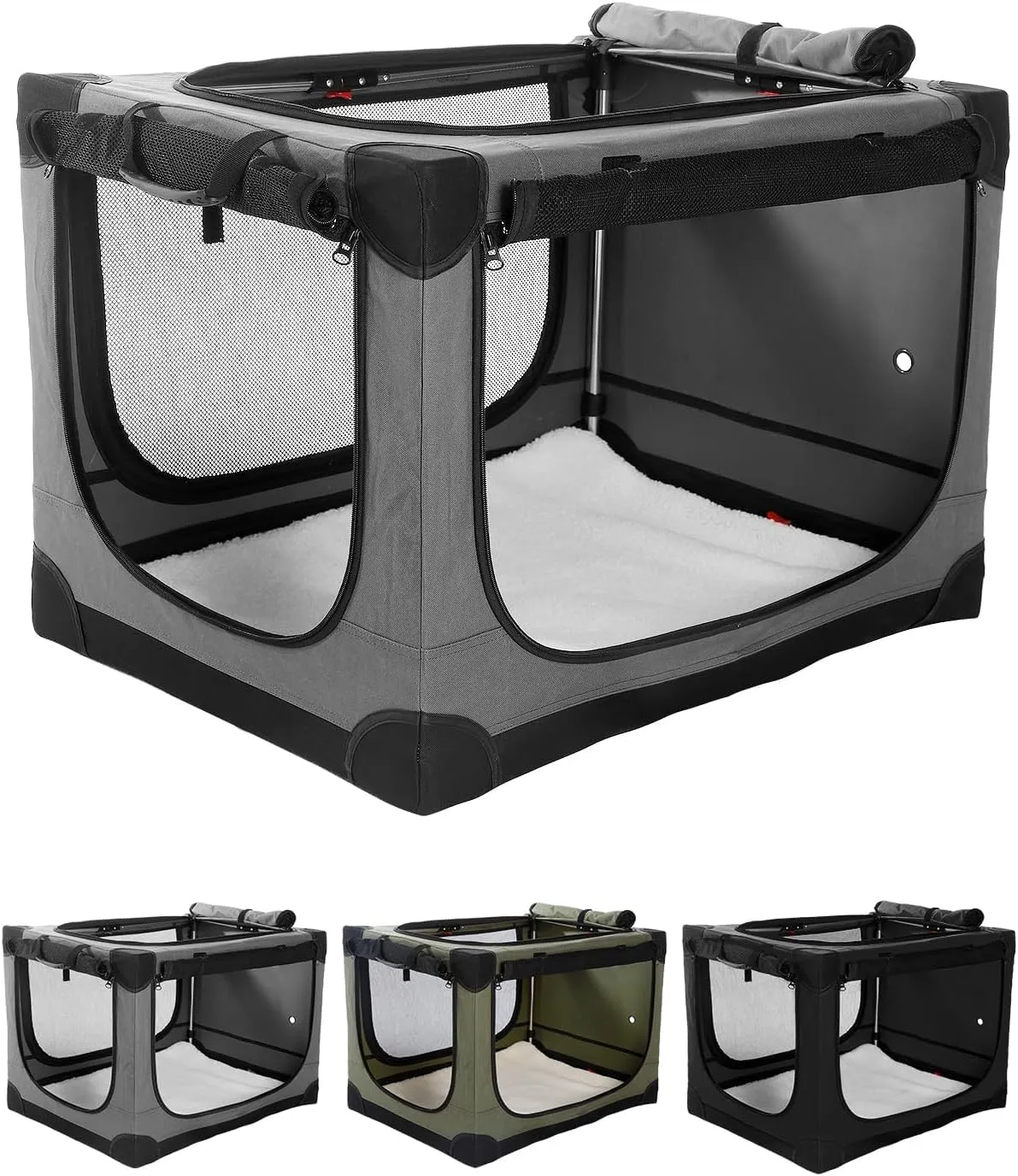 42 Inch Collapsible Travel Dog Crate for Medium Large Dogs, Portable Dog Crate 4-Door Foldable Soft Kennel with Chew-Proof Mesh Windows for Indoor & Outdoor Travel,with Storage Bag,Grey