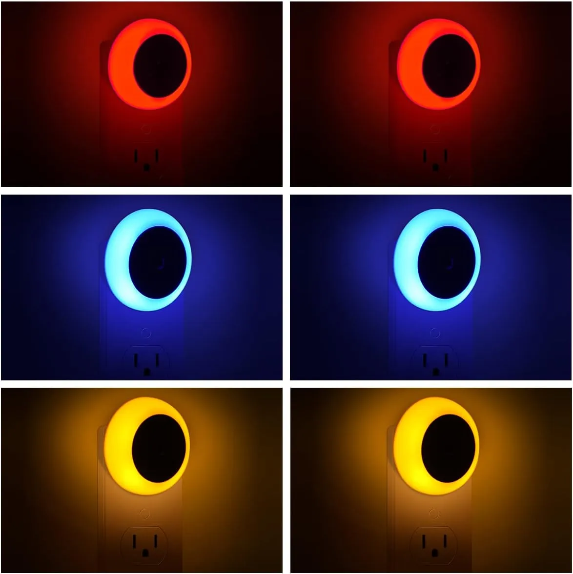 6 Pack LED Night light, LED night lights plug into wall with dusk to dawn sensors, plug in night lights for kids room, bedroom, bathroom, baby nursery,Stair Lights, Hallway Light, Red, Blue, Amber