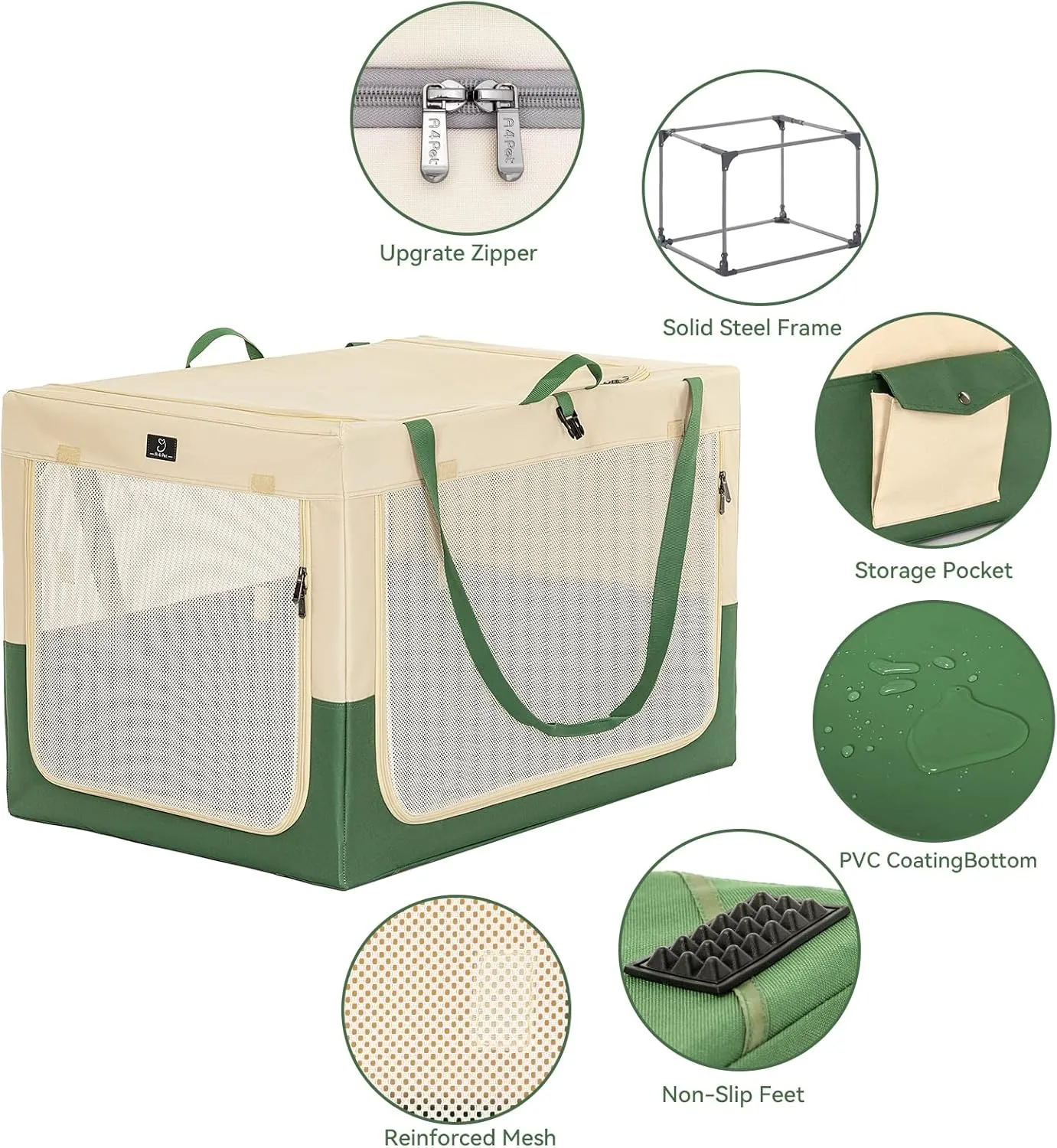 A4Pet Soft Dog Crate, Portable Dog Crate - 36 Inch Adjustable Stainless Steel Frame, Lightweight, Durable and Foldable Crate with 3-Door, Collapsible Dog Kennel