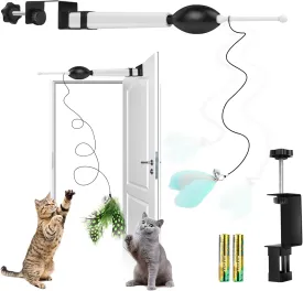 Automatic Door Hanging Interactive Cat Toy for Indoor Cats - Retractable Feather With Long Elastic Rope - Exercise Kitten Toy With Auto Off String - Gifts for Cats