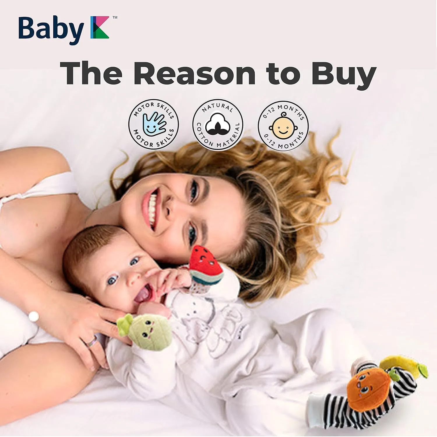 BABY K Strawberry Rattle Socks, Wrist and Hand Rattles - Newborn Toys for Baby Boy or Girl - Brain Development Infant Toy - Suitable for 3-6, 6-12 Months