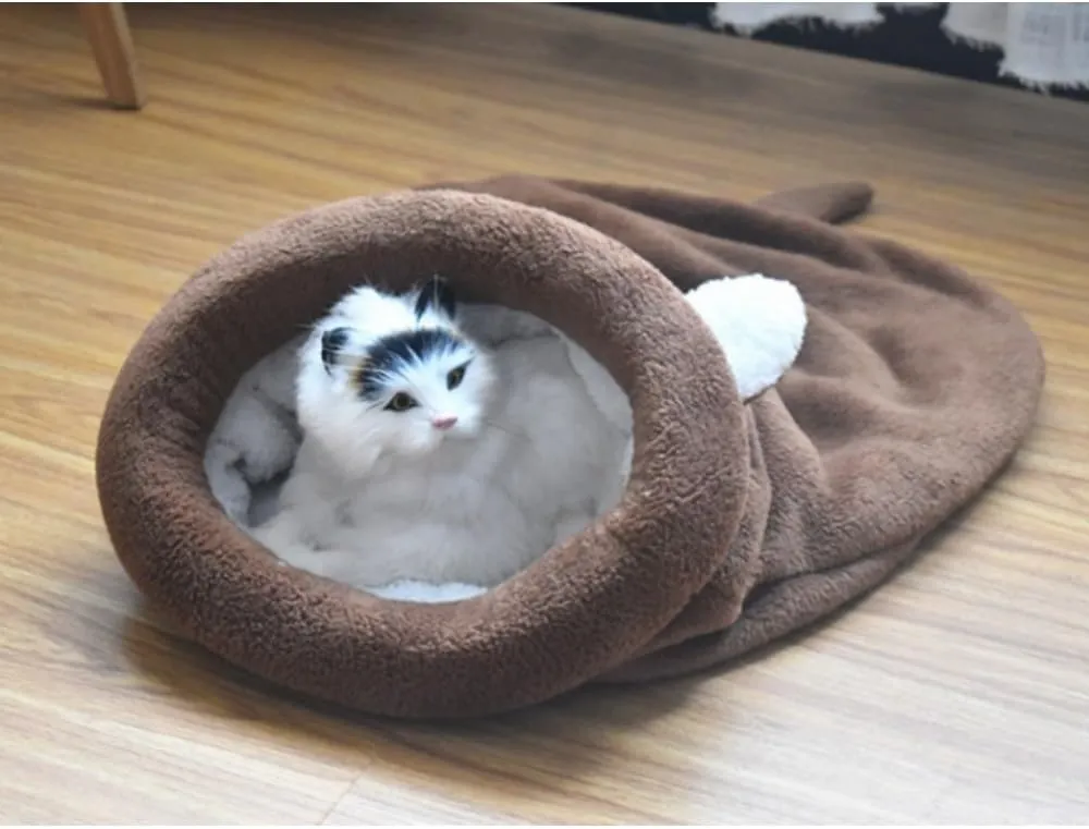 Cat Beds Cave for Indoor Cats for Small Dogs, Washable Sleeping Bag Calming, Soft Fluffy Self-Warming and Cozy Anti-Anxiety Cuddler (25 x 21 inch, Brown)