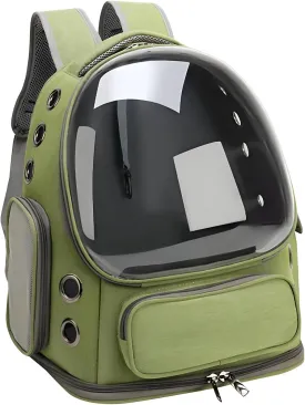 Cat Bubble Backpack,Breathable Cat Backpack Carrier Large Space Pet Travel Carrier for Kitty Small Dogs up to 15lbs,Transparent Cat Carrier for Hiking Camping Outdoor Travel (Green)