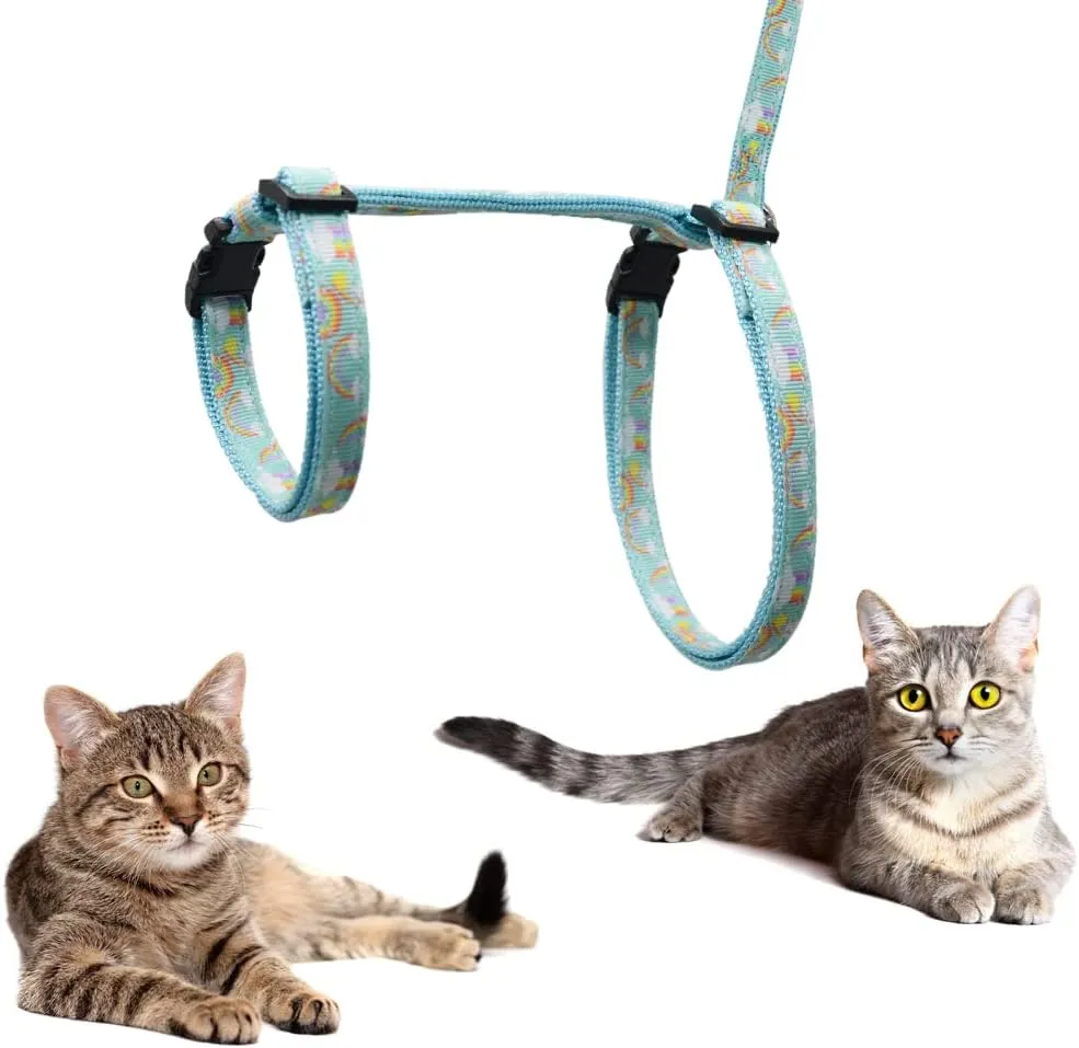 Cat Harness and Leash Set Escape Proof Soft Nylon Adjustable Kitten Vest Harness for Walking Small Medium Large Cats Rainbow Pattern Small
