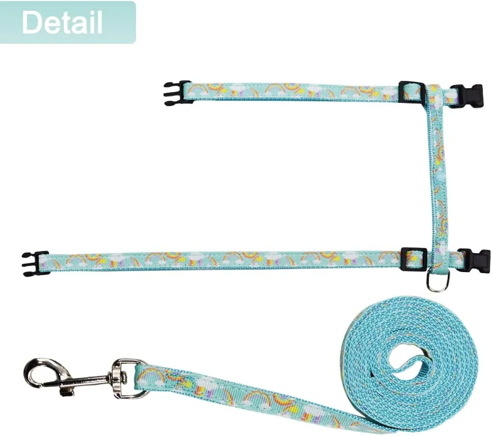Cat Harness and Leash Set Escape Proof Soft Nylon Adjustable Kitten Vest Harness for Walking Small Medium Large Cats Rainbow Pattern Small