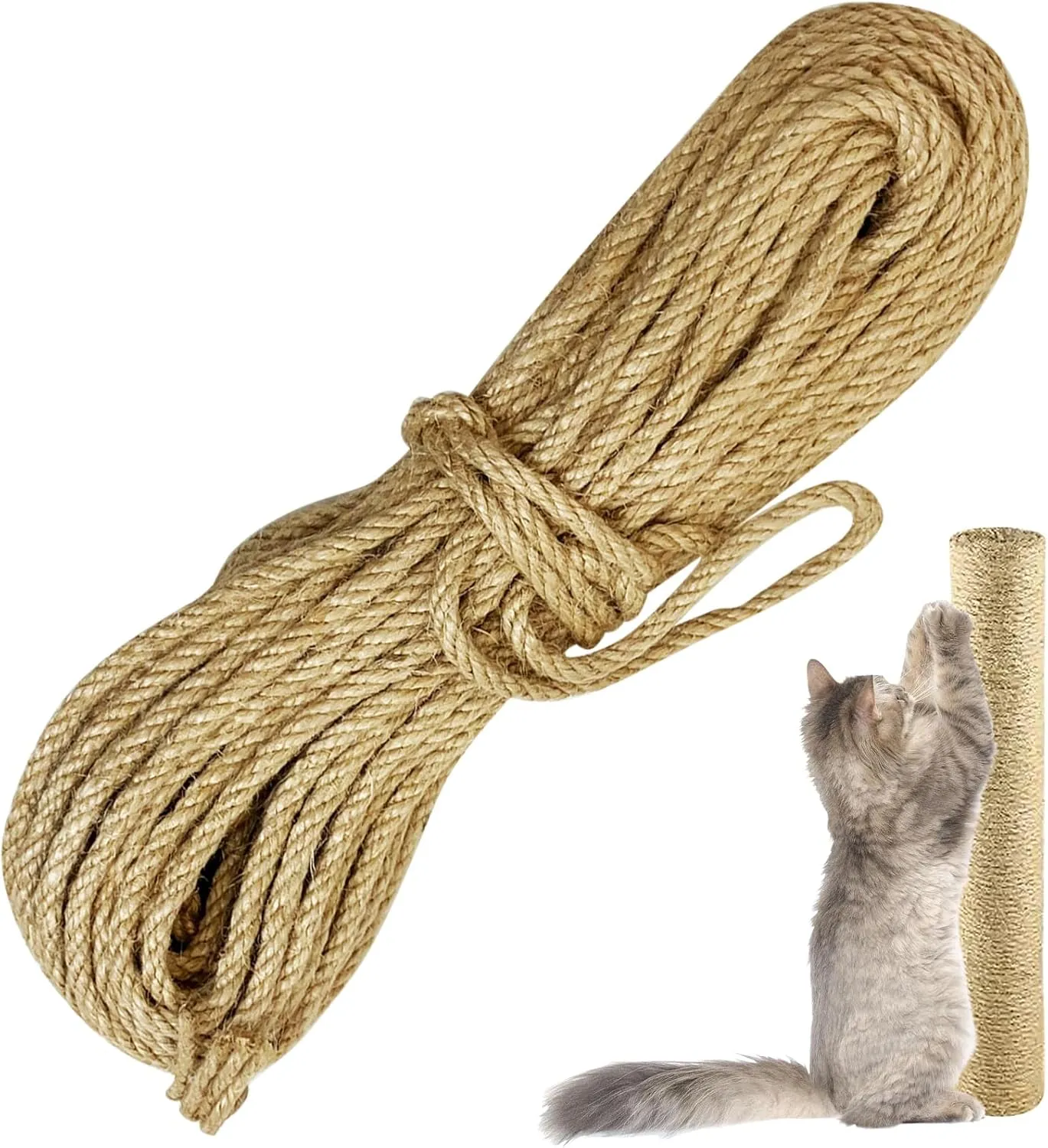 Cat Natural Sisal Rope for Scratching Post Tree Replacement, Hemp Rope for Repairing, Replacement Cat Tree and Tower (6 mm 66 Ft)