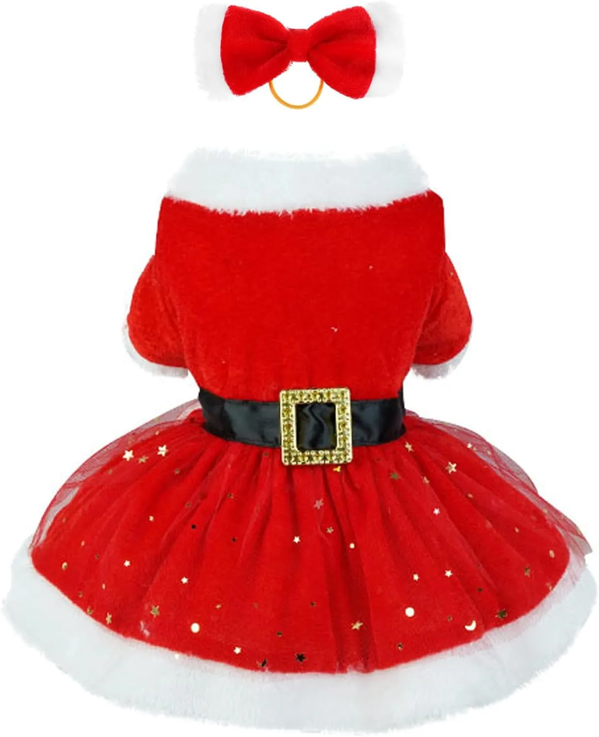 Christmas Pet Costume - Tulle Dress, Cat & Dog Clothes, Red Velvet Skirt, Santa Outfit, Xmas Coat (Small)