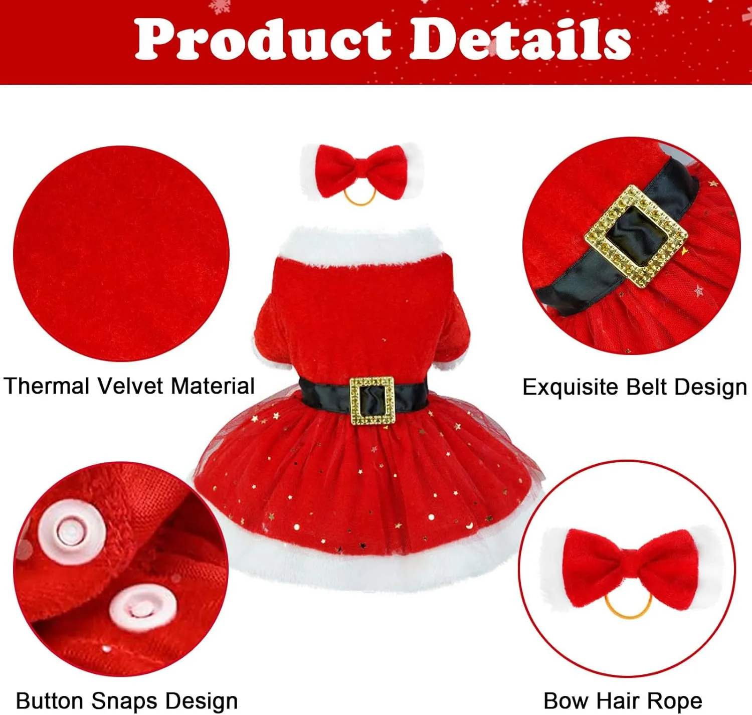 Christmas Pet Costume - Tulle Dress, Cat & Dog Clothes, Red Velvet Skirt, Santa Outfit, Xmas Coat (Small)