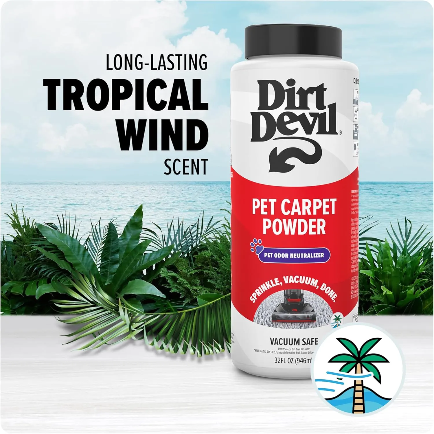 Dirt Devil Pet Carpet Powder, 32 oz, Room Refresher and Pet Odor Eliminator, Tropical Wind Scent, Vacuum Cleaner Safe, For Use on Carpets, Rugs, Upholstery and More, Carpet Freshener Powder for Home