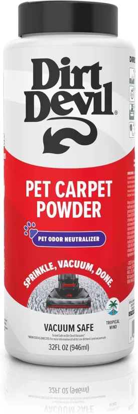 Dirt Devil Pet Carpet Powder, 32 oz, Room Refresher and Pet Odor Eliminator, Tropical Wind Scent, Vacuum Cleaner Safe, For Use on Carpets, Rugs, Upholstery and More, Carpet Freshener Powder for Home