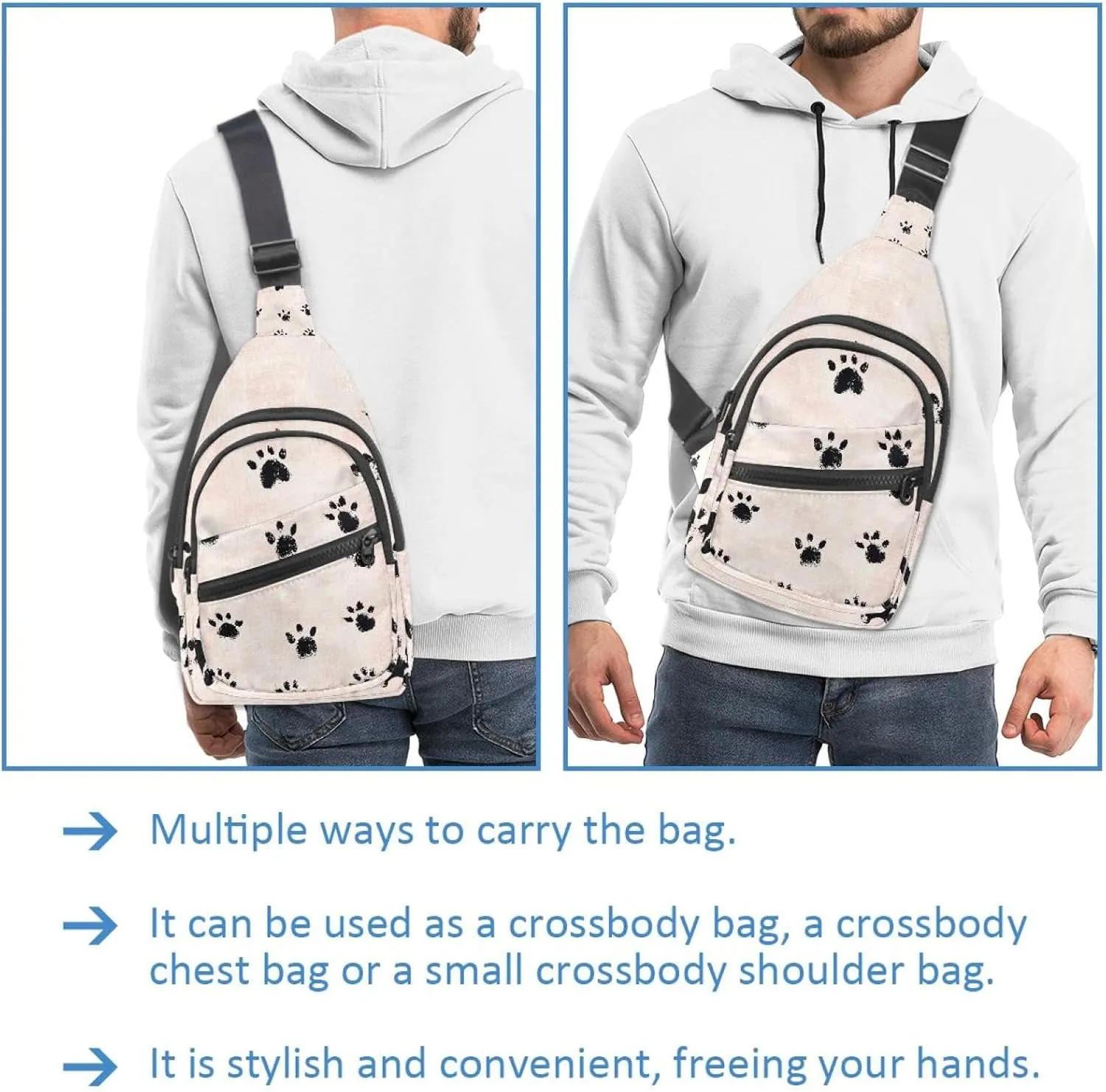 Dog Cat Paw Animal Footprint Crossbody Sling Backpack Sling Bag Travel Hiking Chest Bag Daypack