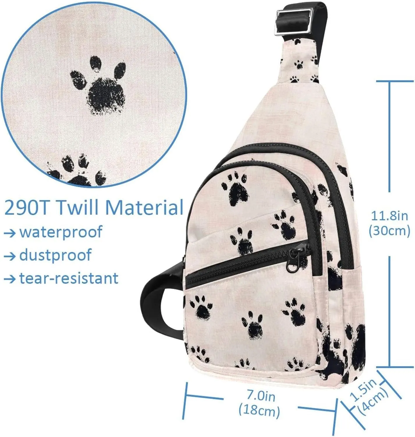 Dog Cat Paw Animal Footprint Crossbody Sling Backpack Sling Bag Travel Hiking Chest Bag Daypack