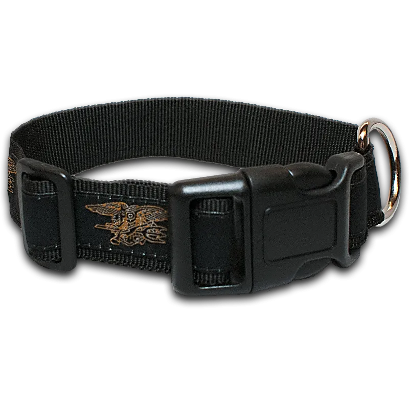 Dog Collar Black with Gold Trident