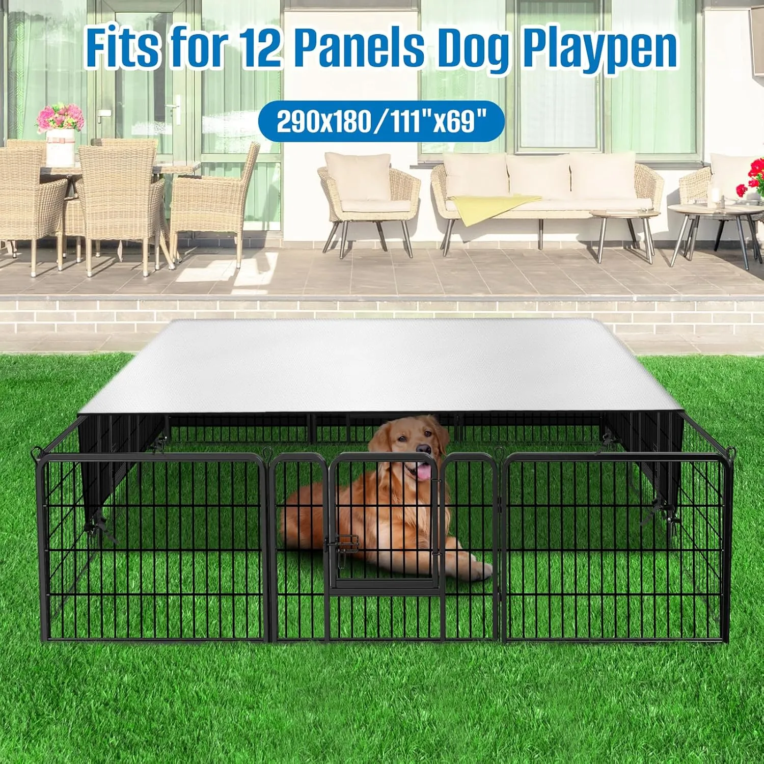 Dog Playpen Cover,Heavy Duty 600D Oxford Fabric with Sun/Rain Dog Play Pen Cover Top Sun Shade Specialized Fits for 24/32/40/45/50" Panels Dog Playpen.(Cover Only)