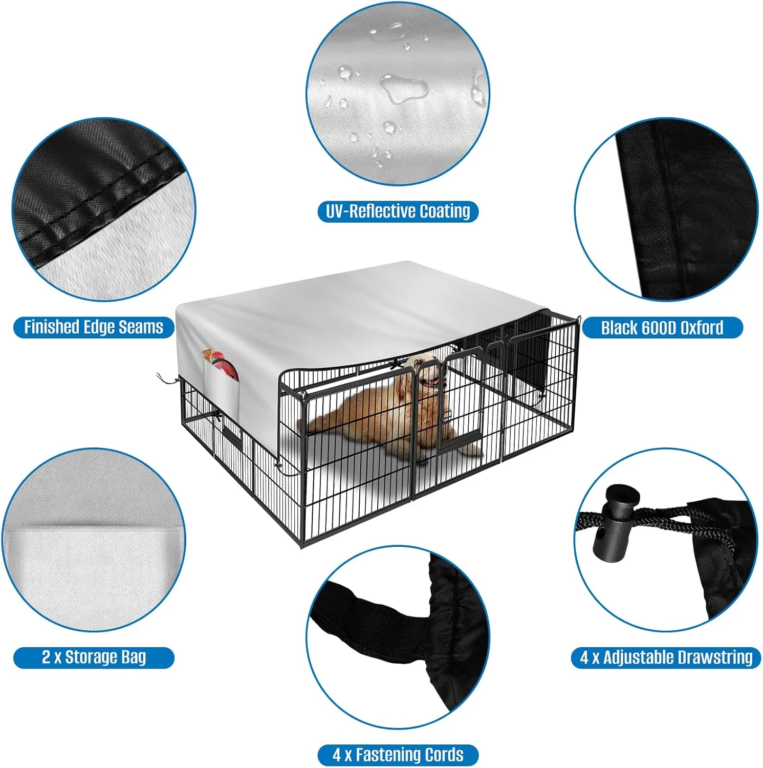 Dog Playpen Cover,Heavy Duty 600D Oxford Fabric with Sun/Rain Dog Play Pen Cover Top Sun Shade Specialized Fits for 24/32/40/45/50" Panels Dog Playpen.(Cover Only)