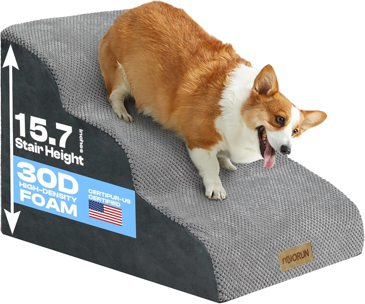 Dog Stairs Ramp for Bed and Couch Up to 17", Slope 3-Step Foam Steps for Pets to get on Sofa, Puppy Ladder with Washable Cover and Balanced Non-Slip Base, Ideal for Older Cats