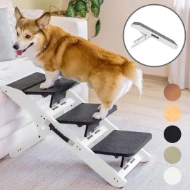 Dog Steps for Bed & Couch 2-in-1 Dog Stairs/Ramp - Height Adjustable Dog Ramp for Couch 7 - 20 - Pet Stairs, Dog Stairs for Small Dogs - Easy to Move Pet Steps with Landing Platform, White