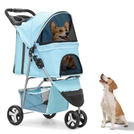 Dog Stroller - 3-Wheel Lightweight Foldable Design with Breathable Mesh, Cup Holders & Undercarriage Storage, CAAP-DGS-A78-MG