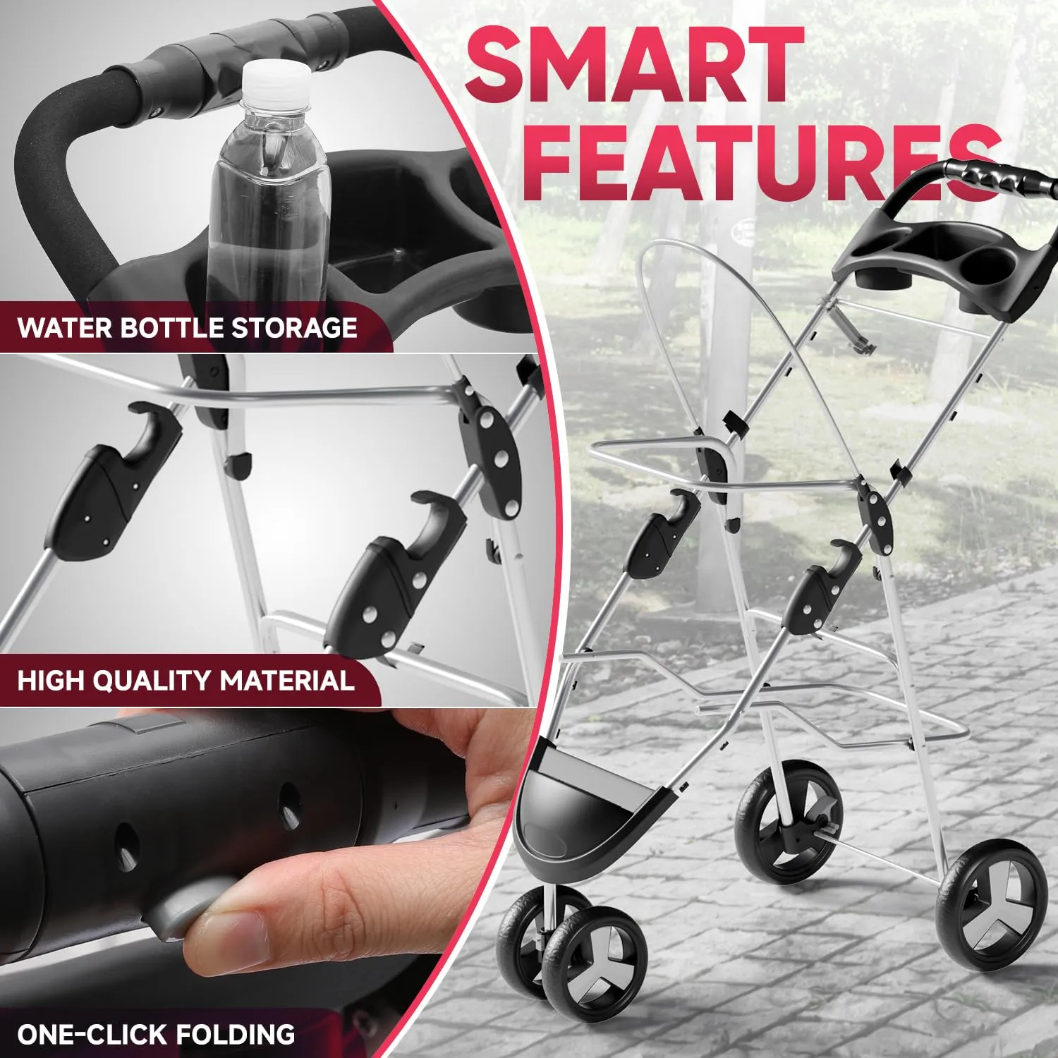 Dog Stroller - 3-Wheel Lightweight Foldable Design with Breathable Mesh, Cup Holders & Undercarriage Storage, CAAP-DGS-A78-MG
