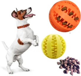 Dog Toys: Dog Ball x2 Small And Medium, Yellow & Orange - Treat Dispensing, Chewing, Mental Stimulation, Boredom Buster