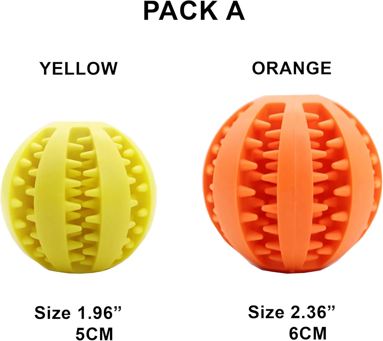 Dog Toys: Dog Ball x2 Small And Medium, Yellow & Orange - Treat Dispensing, Chewing, Mental Stimulation, Boredom Buster