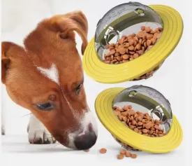Dog Toys Slow Feeder, Treat Dispenser, UFO Flying Saucer Ball Leakage Food Treat Dispensing Puzzle Toys for Dogs -Yellow