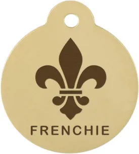 DogIDs Personalized Fleur De Lis Design Circle Shaped Dog Identification Tag, Custom Laser Engraved Double Sided ID Tag with S-Hook and Split Ring - Brass, Small, 1 in
