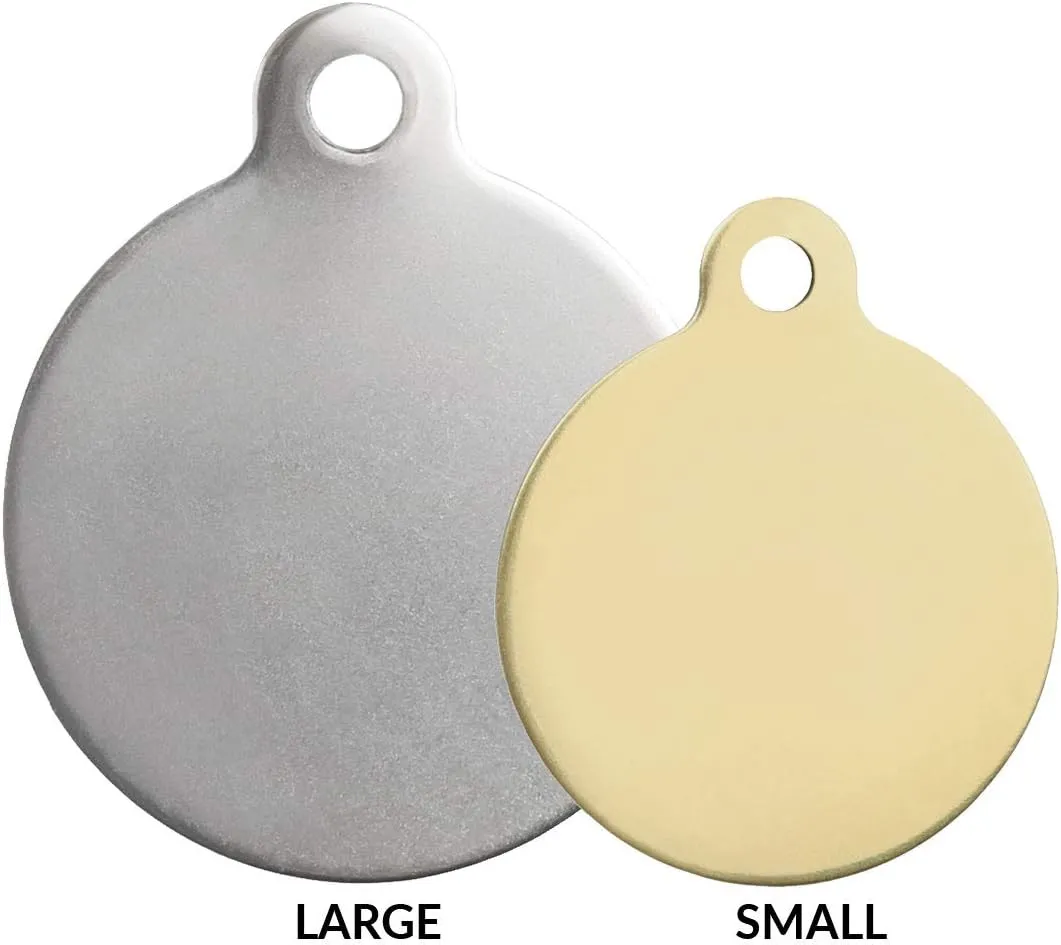 DogIDs Personalized Fleur De Lis Design Circle Shaped Dog Identification Tag, Custom Laser Engraved Double Sided ID Tag with S-Hook and Split Ring - Brass, Small, 1 in