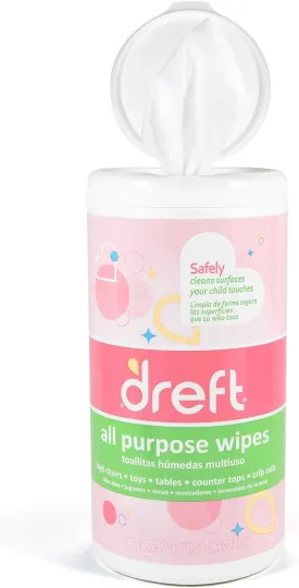Dreft Multi-Surface All-Purpose Gentle Cleaning Wipes for Baby Toys, Car Seat, High Chair & More, 70 Count, Pack of 2