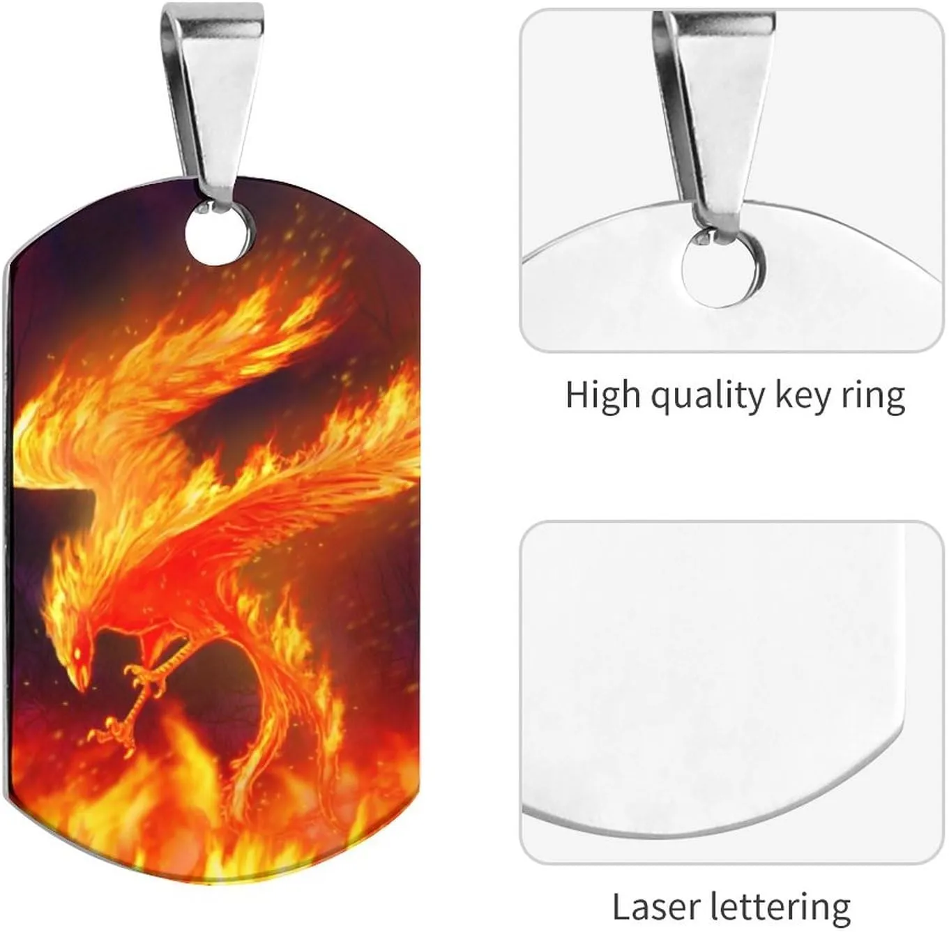 Fire Phoenix Stainless Steel Pet ID Tags Personalized Dog and Cat Tags Cute Collar Tags Dog Tags