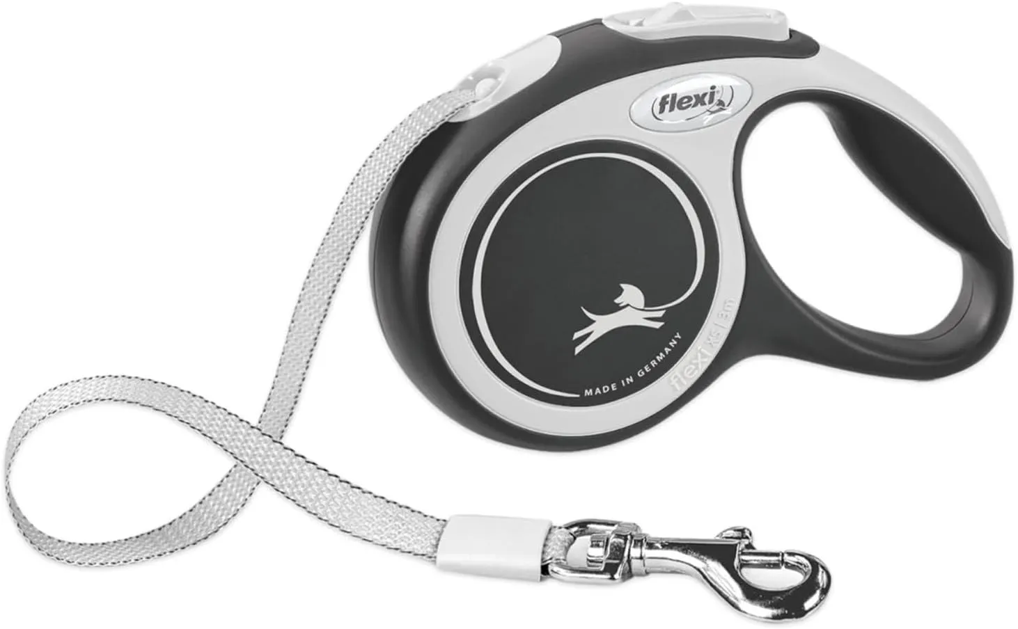 FLEXI New Comfort Tape Retractable Dog Leash for Large Dogs Upto 110 lbs.  26 ft., Nylon, Grey/Black| Tangle Free Pet Walking Leash with One-Handed Brake, Pause, Lock |German Quality Product