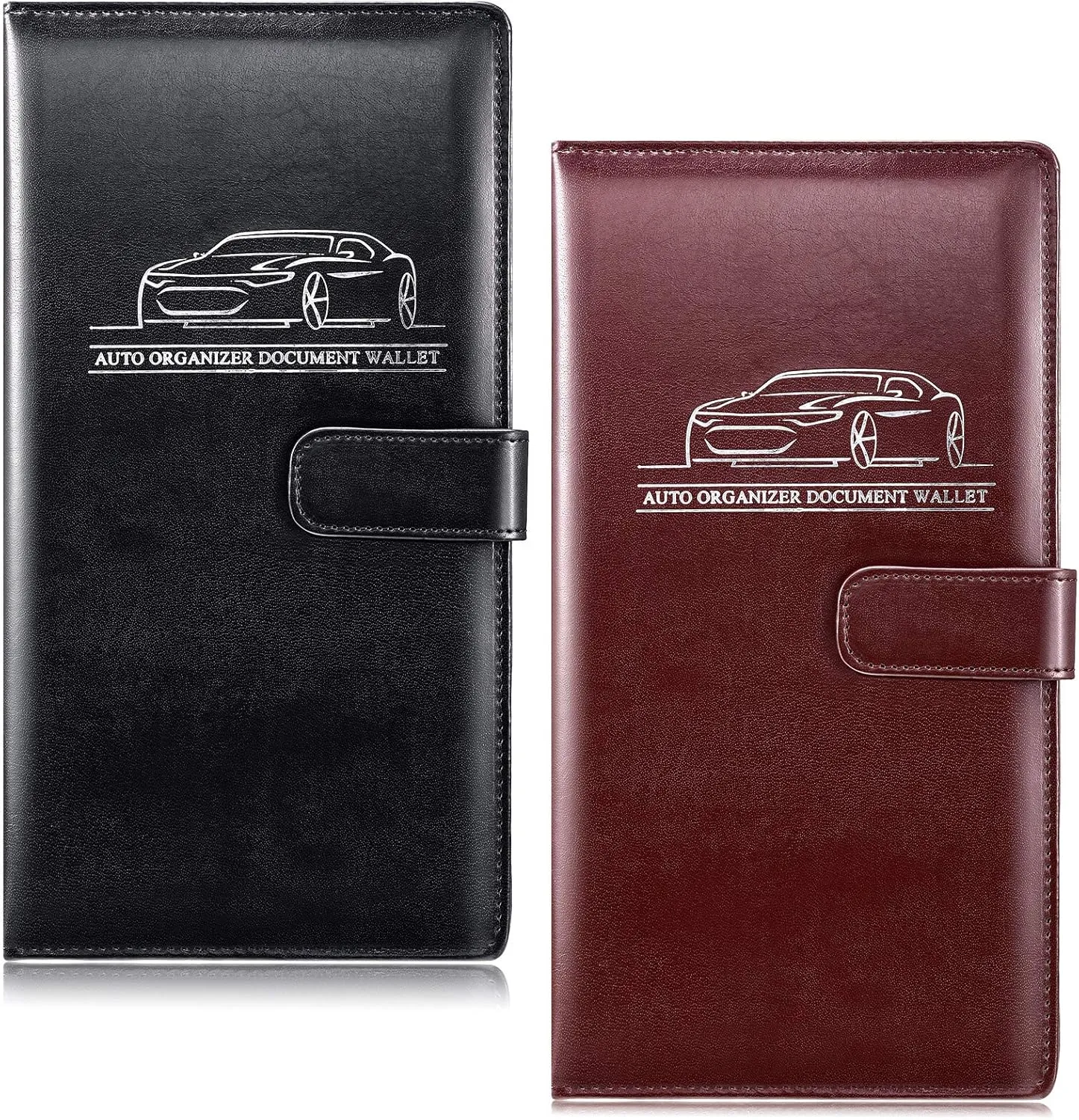 Frienda 2 Pcs Car Registration and Insurance Holder Card Document Vehicle Glove Box Organizer Driver License Leather Holder for Women Men Car Accessories(Black, Brown)