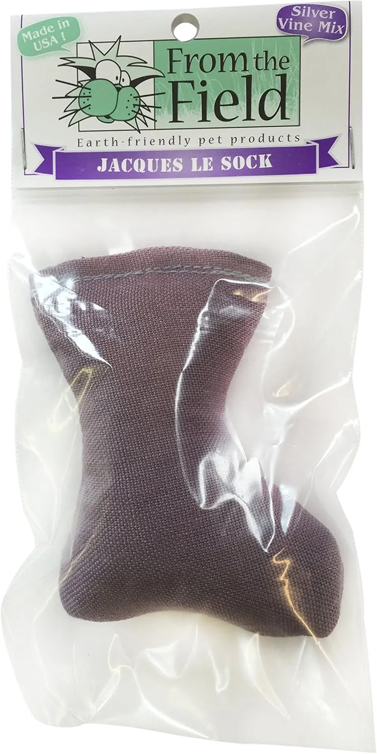 from The Field | Jacques Le Sock with Silver Vine | Durable Hemp Cat Toy | Eco-Friendly | USA-Made | Potent Silver Vine & Catnip Blend | Engaging & Biodegradable Cat Toy for All Cats