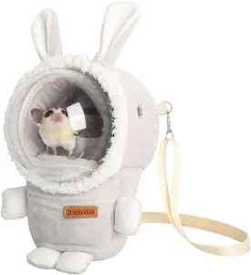 Hamster Carrier Rat Bag Cute Rabbit Shape Small Animal Sugar Glider Travel Pouch Gerbil Hedgehog Portable Travel Carrier Outdoor Hangbag Grey Squirrel Rat Carrier (Grey)