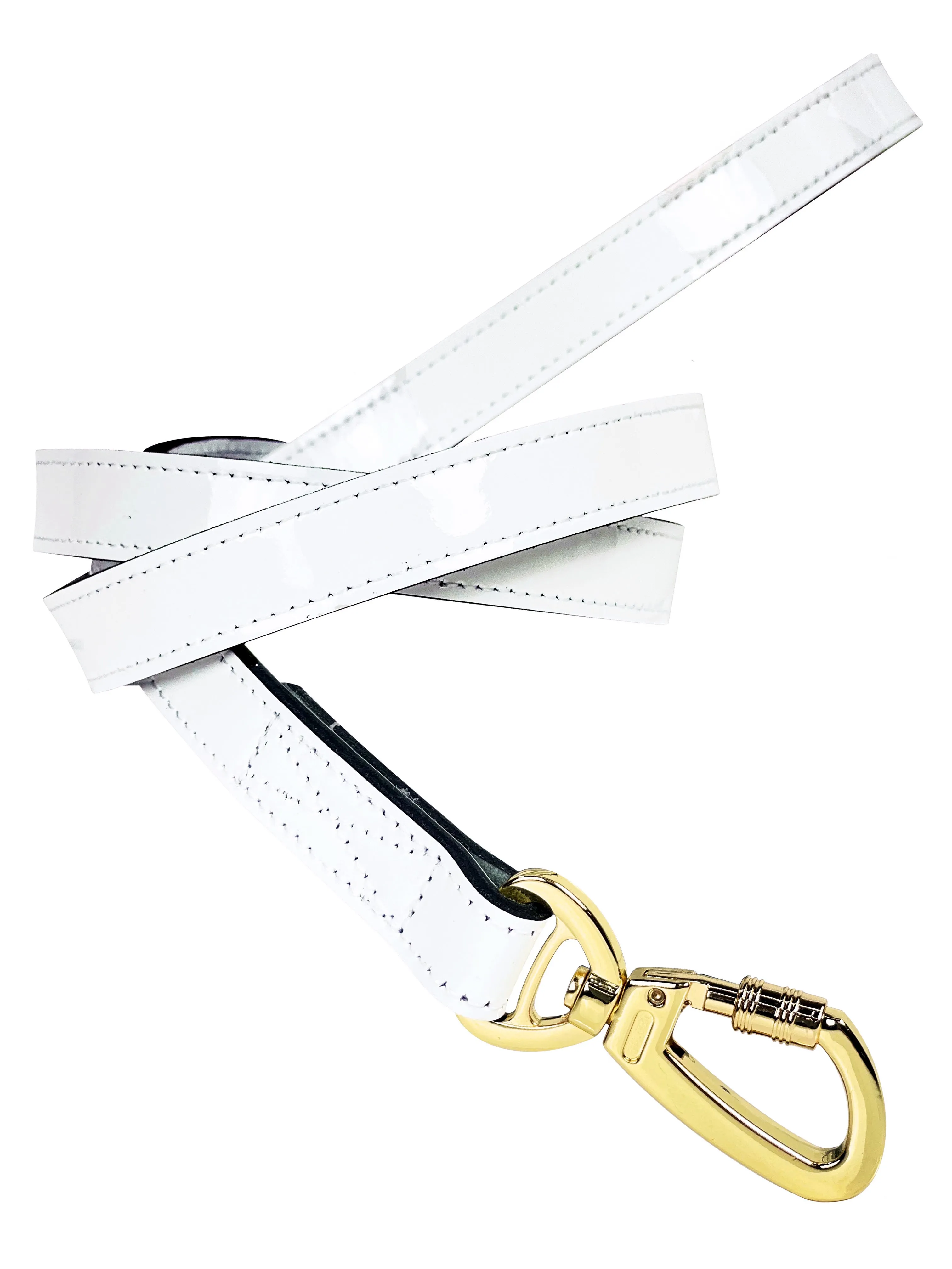 Italian White Leather Dog Leash in Gold