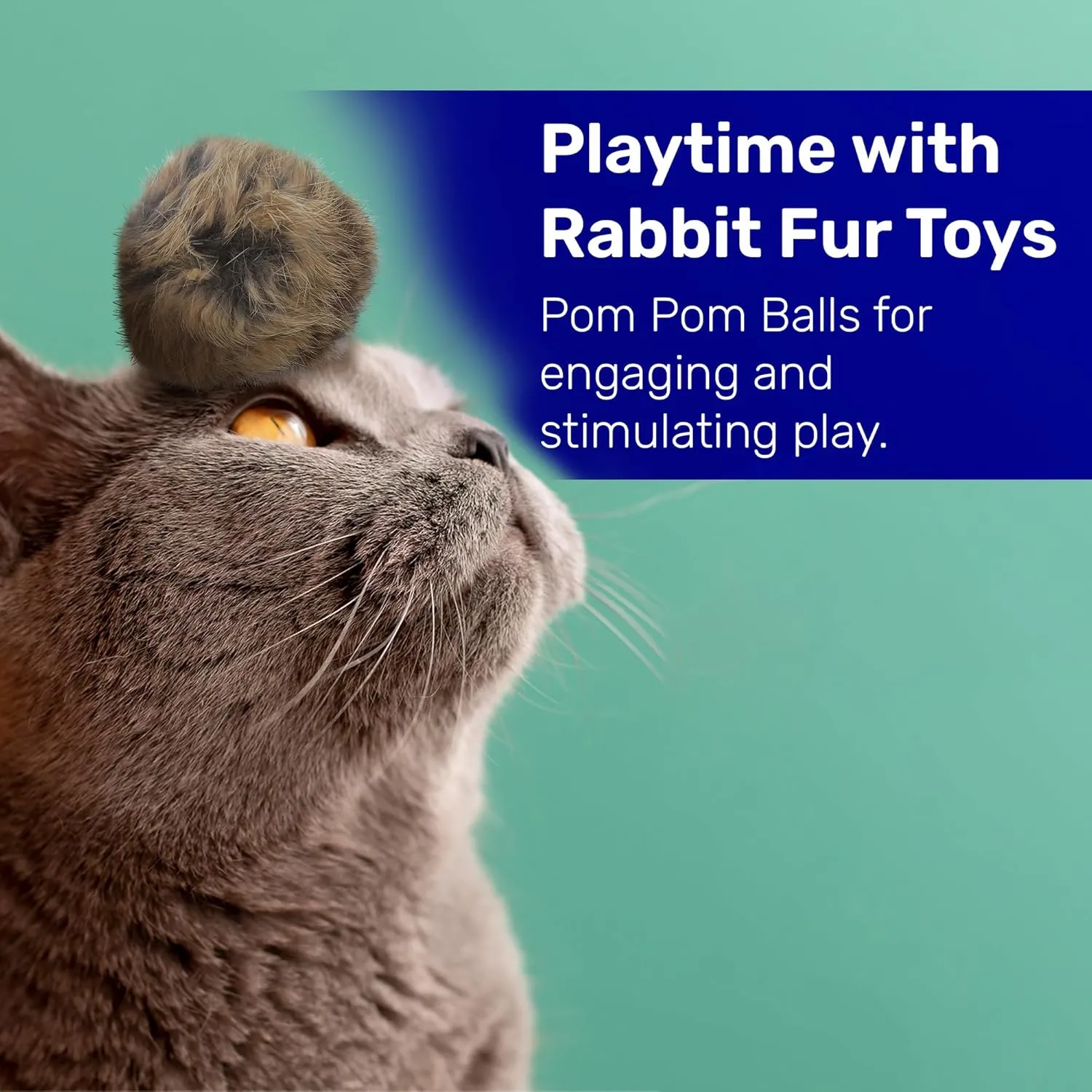 Kats'N Us Jumbo Pom Pom Cat Toy 5-Pack  Natural Color - Real Rabbit Fur for Interactive Play, Training, and Indoor Fun.