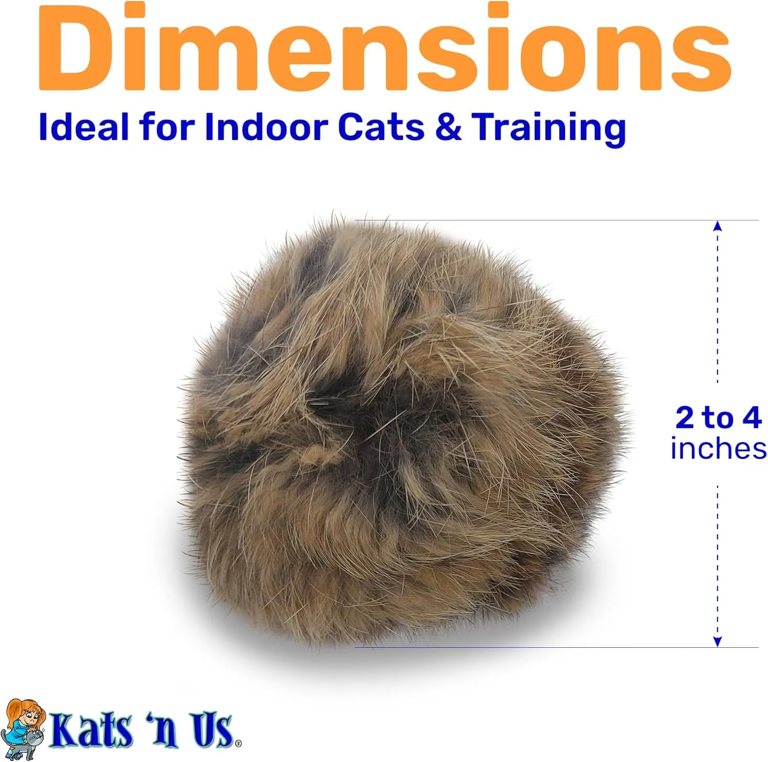 Kats'N Us Jumbo Pom Pom Cat Toy 5-Pack  Natural Color - Real Rabbit Fur for Interactive Play, Training, and Indoor Fun.