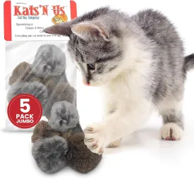 Kats'N Us Jumbo Pom Pom Cat Toy 5-Pack  Natural Color - Real Rabbit Fur for Interactive Play, Training, and Indoor Fun.