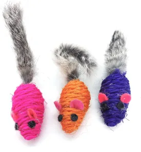 Kats'N Us Sisal Mouse Cat Toy Rabbit Fur Tail - 3 pk