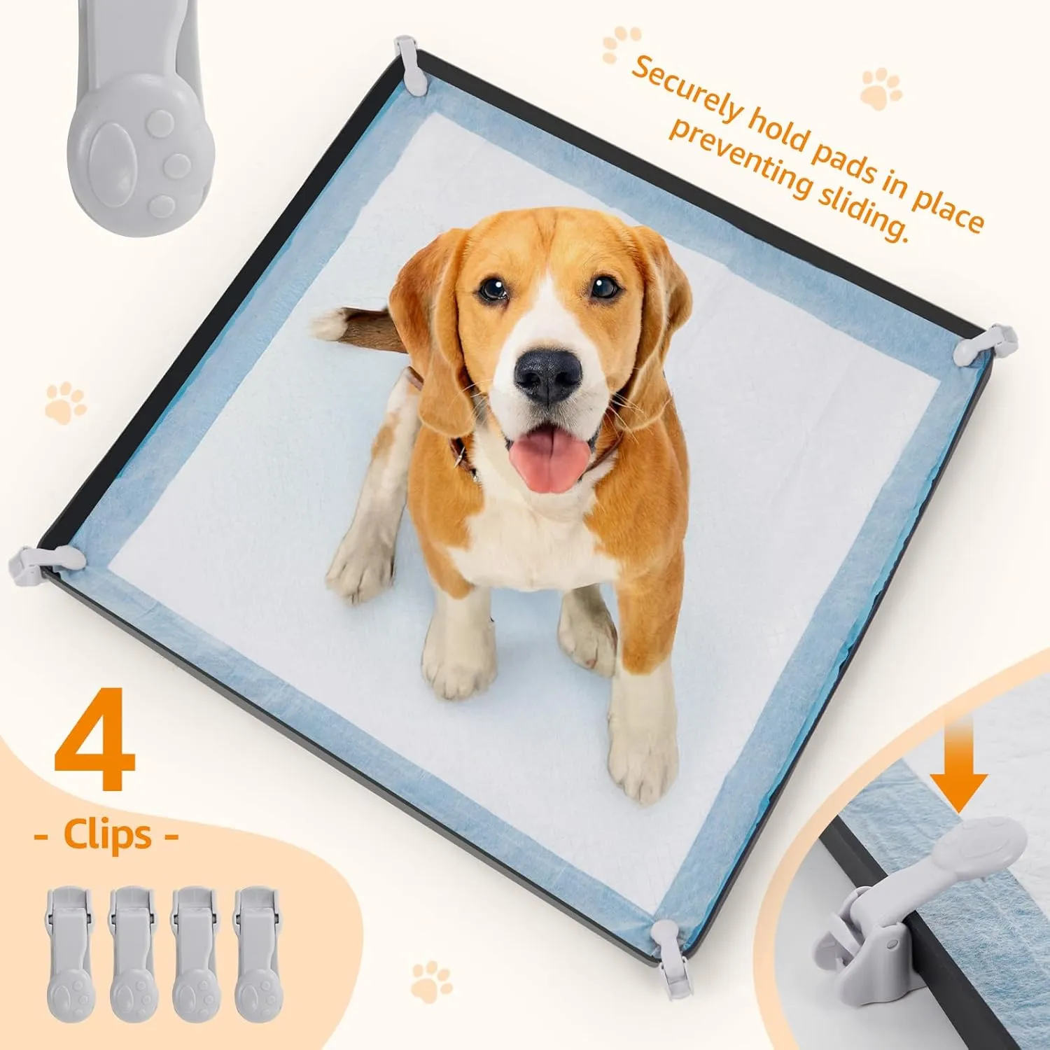 LOOBANI Dog Pee Pad Holder - Silicone Puppy Potty Tray With High Edge and 4 Clamps for Training, Fits Up to 24" x 24" Pads, Black