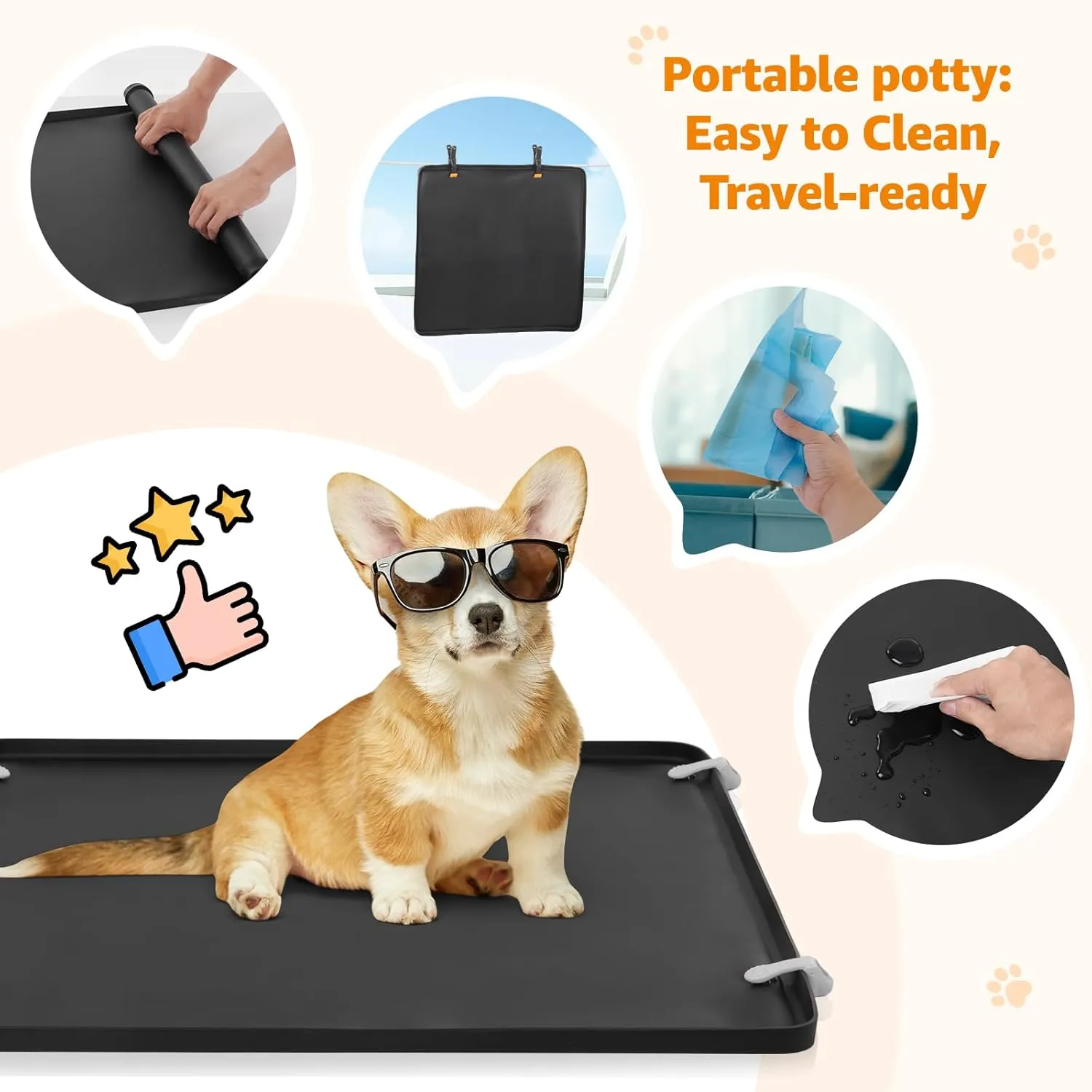LOOBANI Dog Pee Pad Holder - Silicone Puppy Potty Tray With High Edge and 4 Clamps for Training, Fits Up to 24" x 24" Pads, Black
