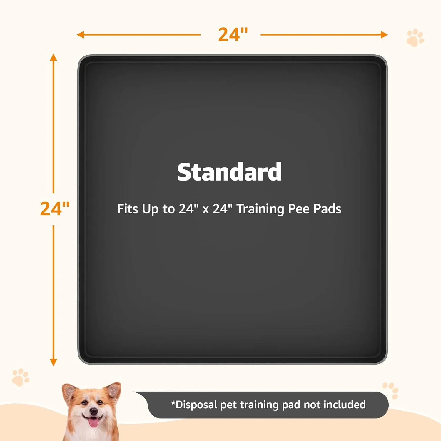 LOOBANI Dog Pee Pad Holder - Silicone Puppy Potty Tray With High Edge and 4 Clamps for Training, Fits Up to 24" x 24" Pads, Black