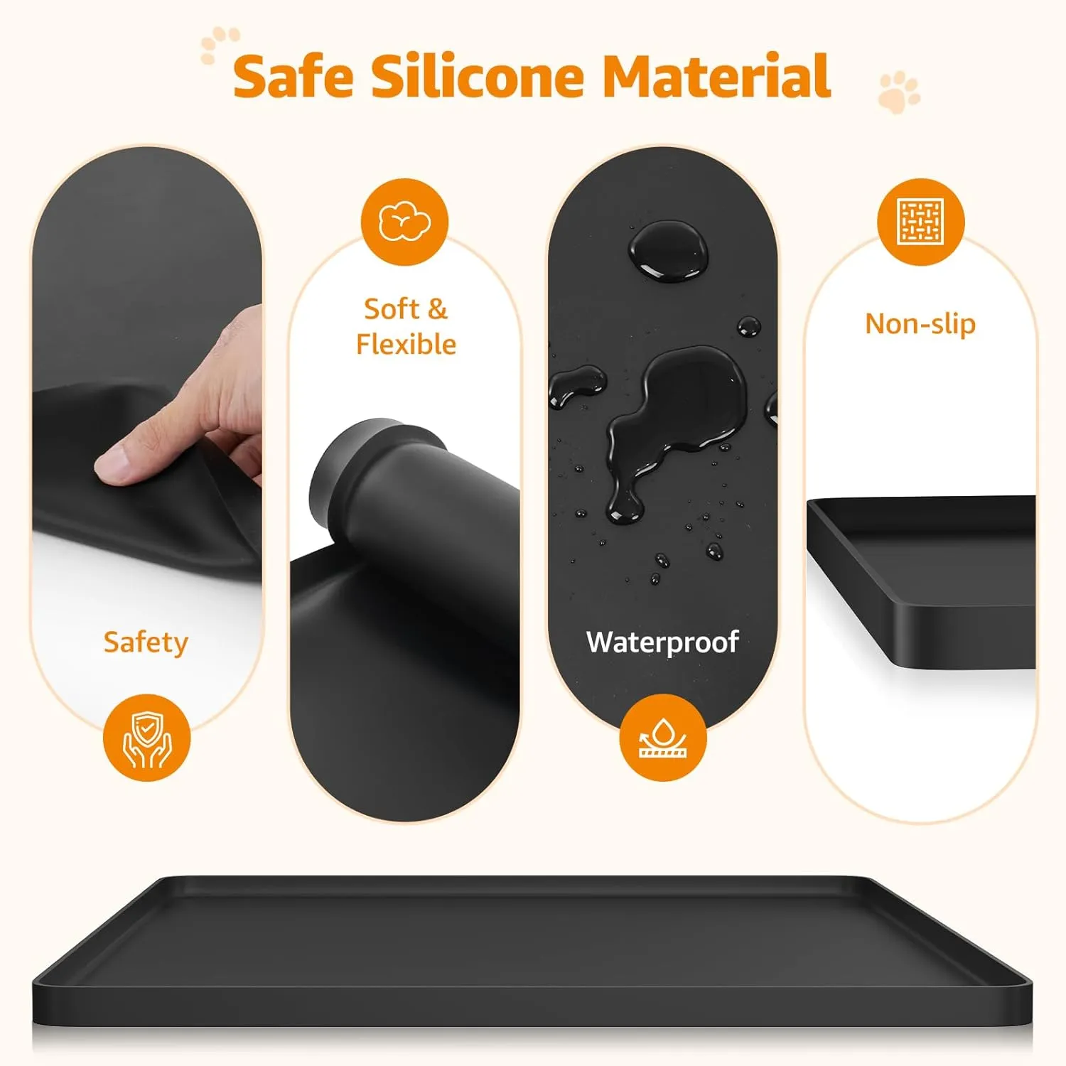 LOOBANI Dog Pee Pad Holder - Silicone Puppy Potty Tray With High Edge and 4 Clamps for Training, Fits Up to 24" x 24" Pads, Black